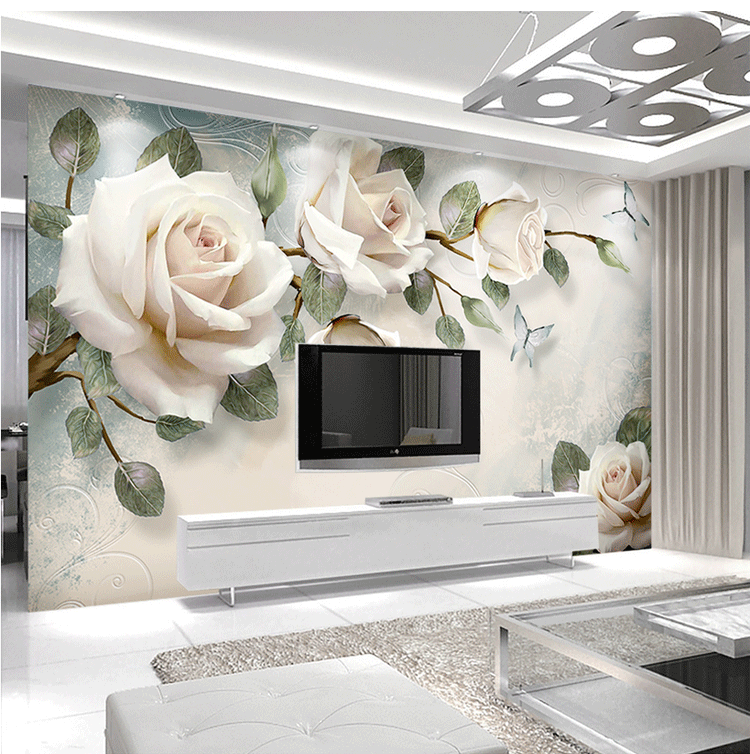 Tranh dán tường 3D hoa hồng trắng