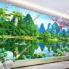 Tranh dán tường 3D phong cảnh sơn thủy hữu tình phòng khách- 5D001