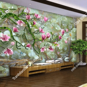 Tranh dán tường hoa mộc lan cẩm thạch 5D030 phòng khách