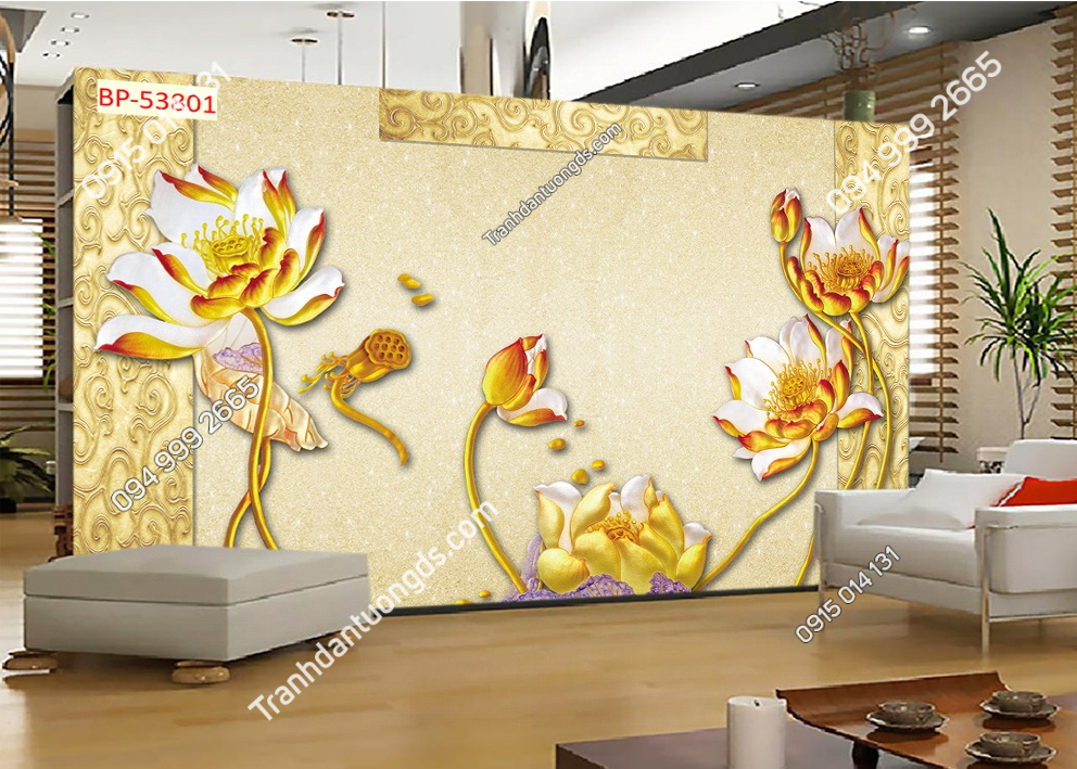 Tranh dán tường hoa sen vàng 53801