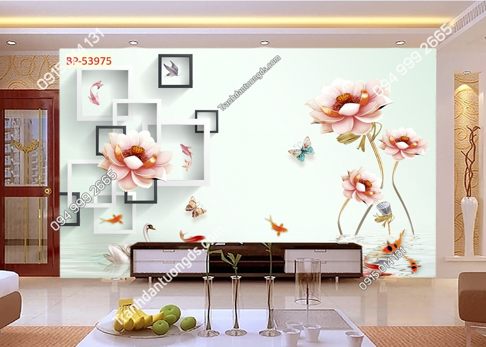 Tranh hoa sen hiện đại dán tường phòng khách 53975