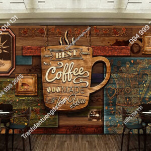 Tranh dán tường cafe mộc 5D051 quán cafe trà sữa