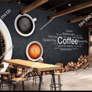Tranh dán tường quán cafe bar 5D055 phong cách Âu Mỹ