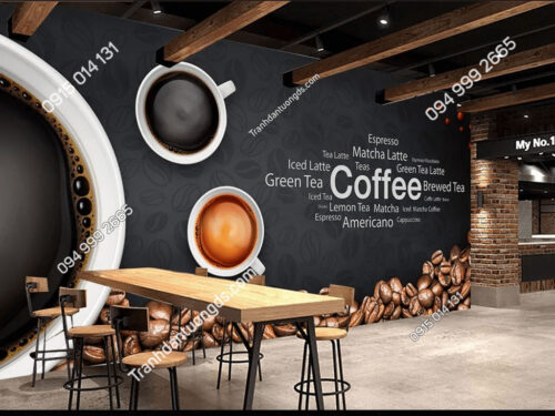 Tranh dán tường quán cafe bar 5D055 phong cách Âu Mỹ
