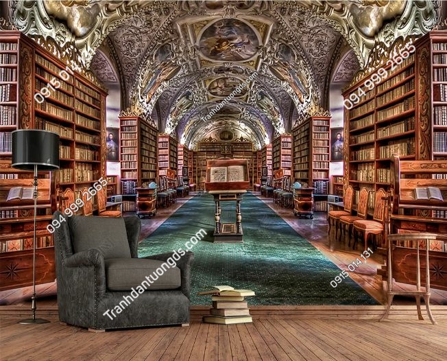 Tranh tường giả thư viện sách khổng lồ 3D DS_19111919