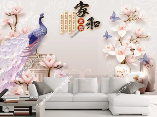 Tranh dan tuong chim cong hoa su trang tri sau sofa DS_17483298
