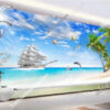 Tranh dán tường phong cảnh bãi biển cây dừa và thuyền buồn DS_13461045