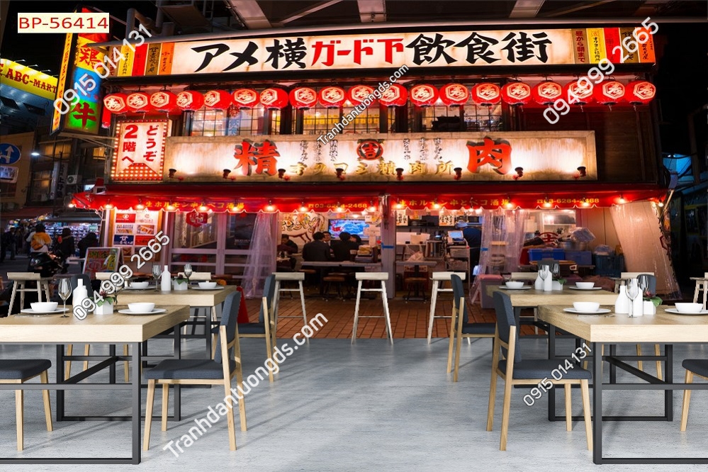 Tranh cửa tiệm Hong Kong dán tường quán cafe 56414