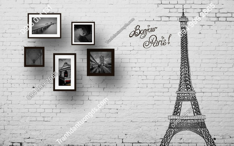 Tranh dán tường tháp Eiffel cho quán cafe trà sữa