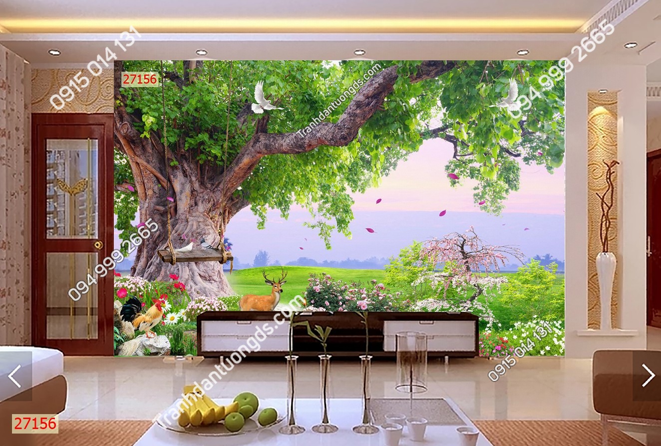 Tranh dán tường 3D phong cảnh phòng khách