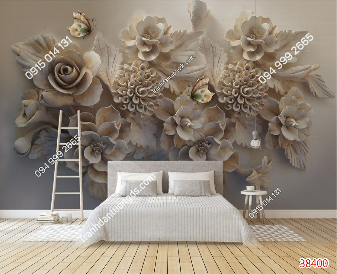 Tranh dán tường hoa 5D dán phòng ngủ