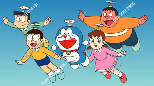 Tranh dán tường Doraemon và những người bạn bay chong chóng tre TE220