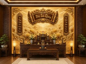 Tranh thờ câu đối cuốn thư Đức Lưu Quang nền sen 3D8820261