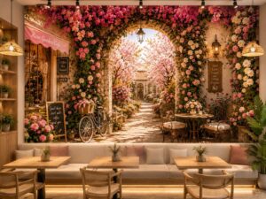 Tranh dán tường Cafe Vườn Hoa Hồng – Hoa Giấy – Hoa Anh Đào CF15820263