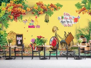 Tranh dán tường cafe trà sữa ngồi ở đây có người yêu 0920GMD
