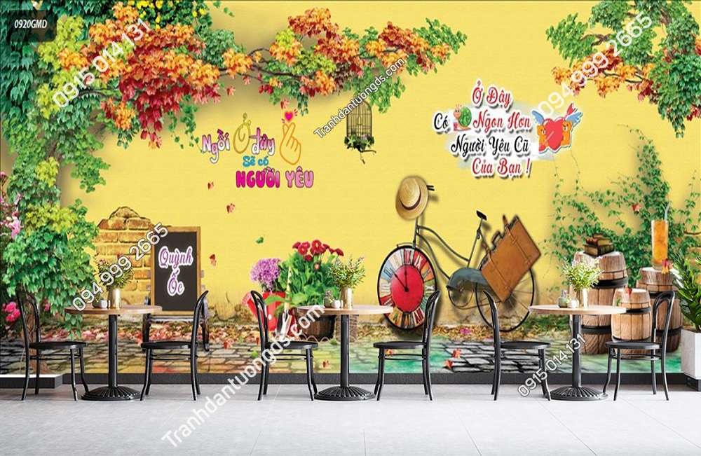 Tranh dán tường cafe trà sữa ngồi ở đây có người yêu 0920GMD