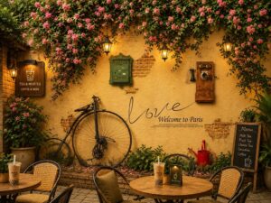 Tranh dán tường quán cafe tường hoa 3D 0508