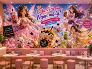 Tranh dán tường quán trà sữa anime Fairy Milk Tea 3D 5D CF2026663