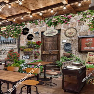 Tranh tường gạch cổ 3D dán quán cafe đẹp
