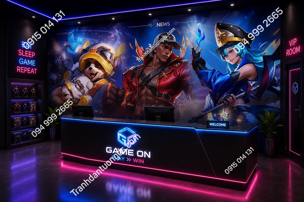 Tranh Dán Tường Gaming Esports Heroic News Quầy Lễ Tân Phòng Game