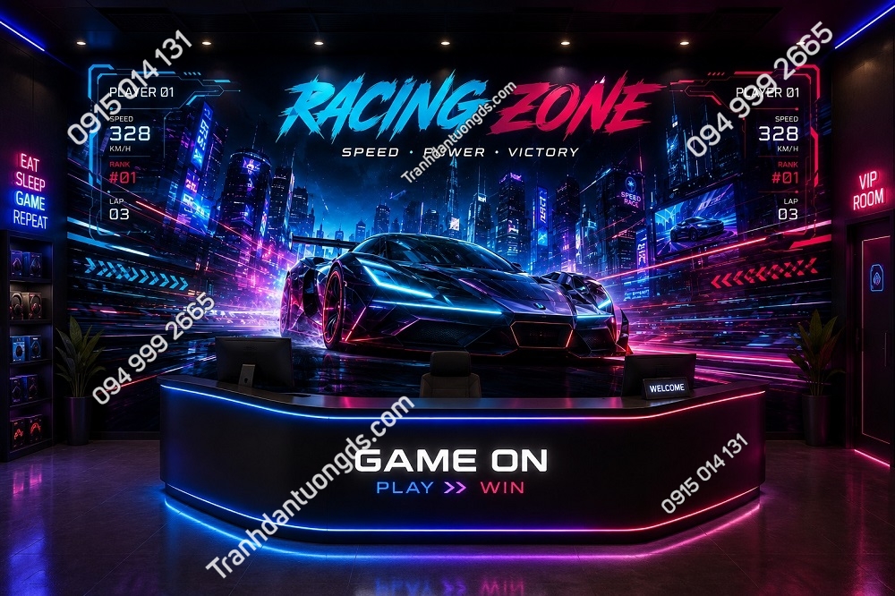 Tranh Dán Tường Gaming Racing Zone Cyberpunk Siêu Xe Neon 14820263