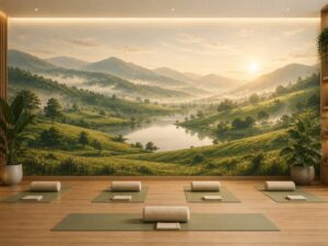 Tranh dán tường đồi núi bình minh trang trí phòng yoga DN16820264