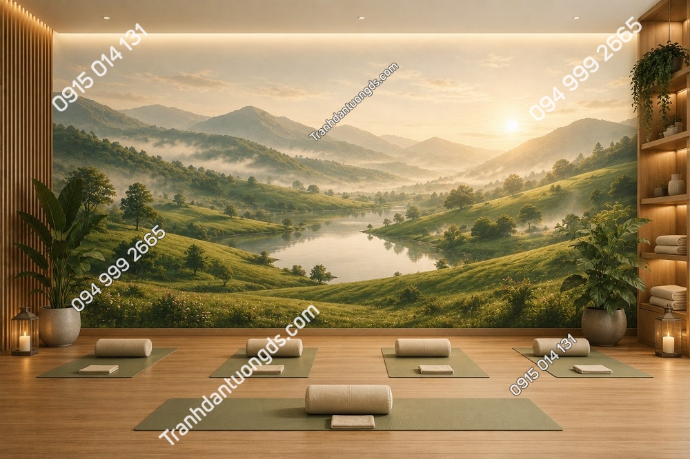 Tranh dán tường đồi núi bình minh trang trí phòng yoga DN16820264