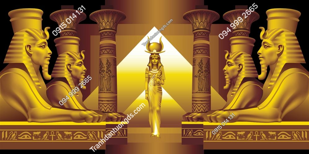 Tranh dán tường phong cách ai cập -egyptian-queen-and-four-sphinx-530580814