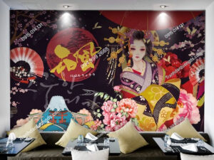 Tranh tường cô gái Nhật mặc Kimono dán quán cafe DS_17620773