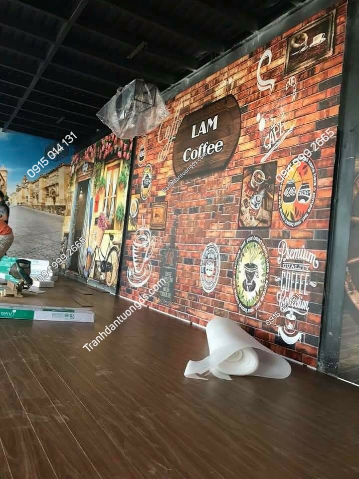 tranh dán tường cafe