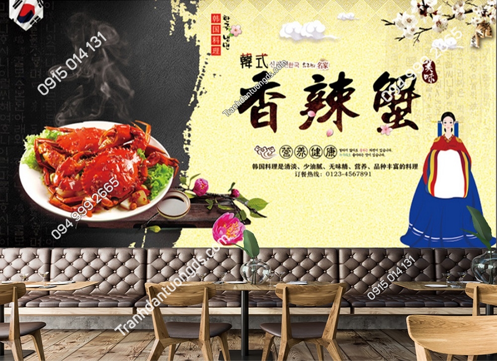 Tranh cô gái Hanbok dán tường quán nướng Hàn Quốc PK468717