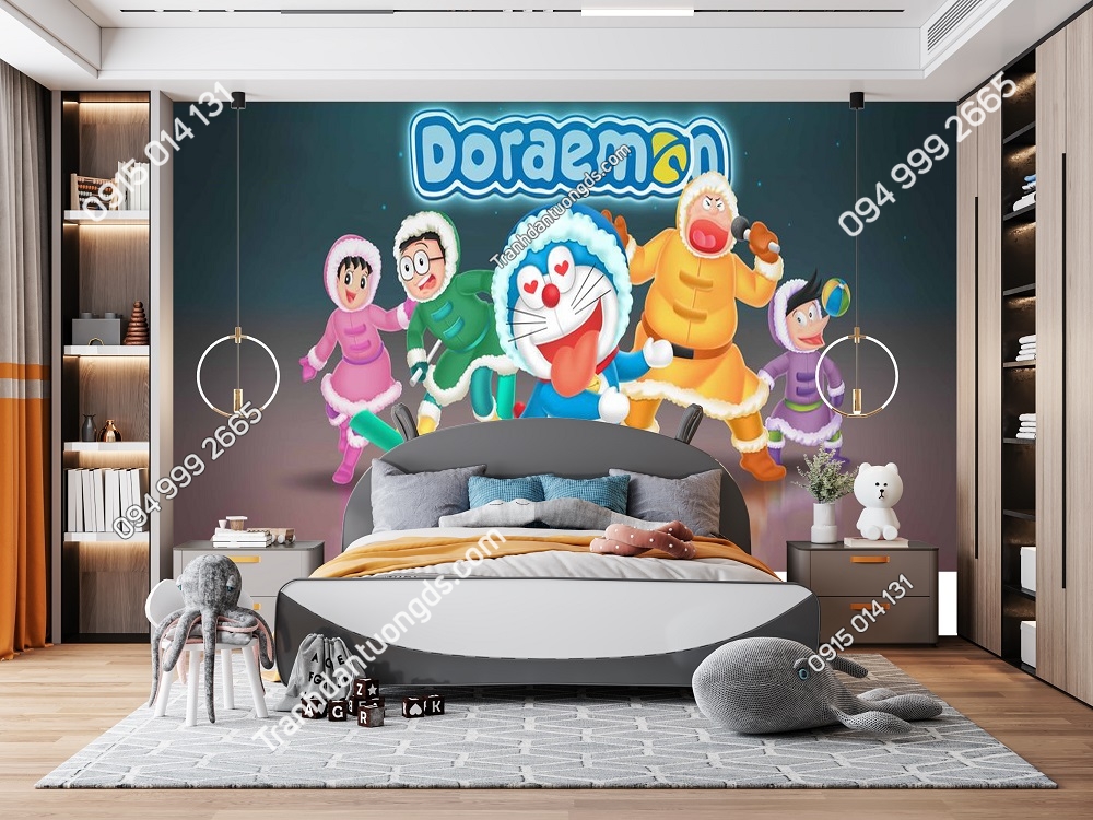 Tranh dán tường 3D Doraemon hài hước dán phòng bé