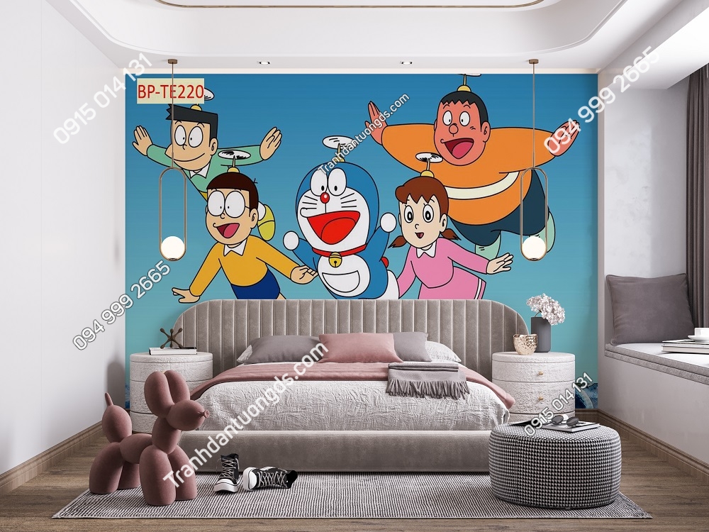 Tranh dán tường 3D Nobita Doraemon phòng bé