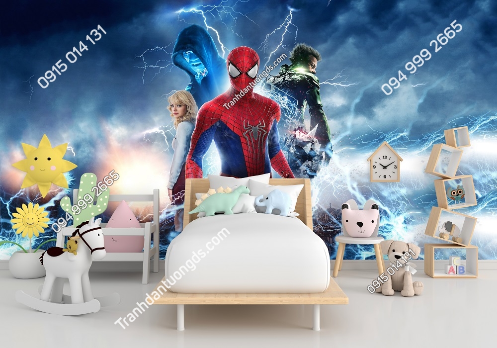 Tranh dán tường 3D người nhện Spider Man dán phòng bé 11
