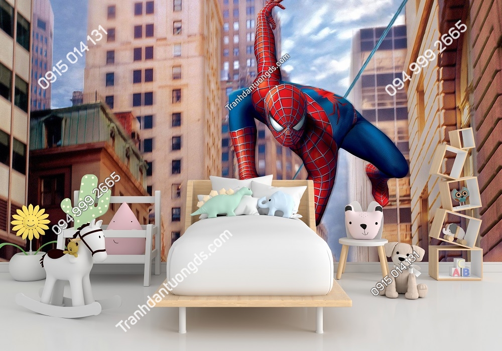 Tranh dán tường 3D người nhện Spider Man dán phòng bé 2478