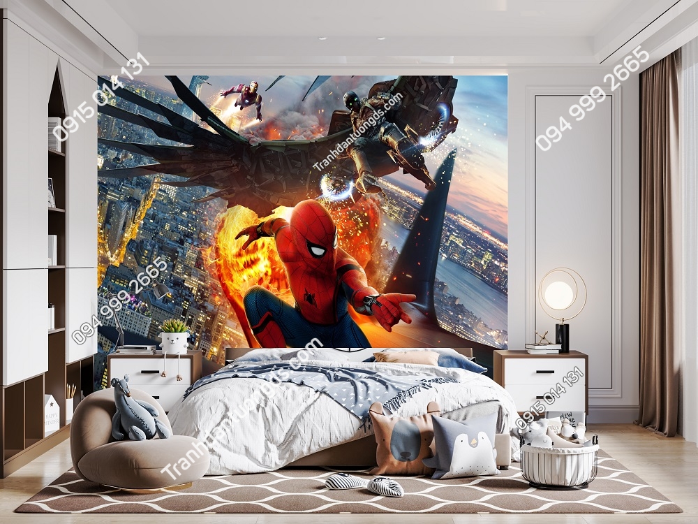 Tranh dán tường 3D người nhện Spider Man dán phòng bé 871386