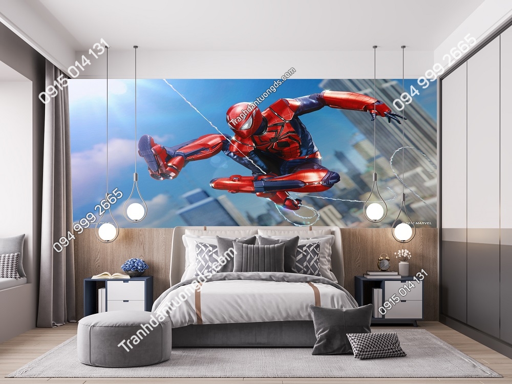 Tranh dán tường 3D người nhện Spider Man dán phòng bé 977024