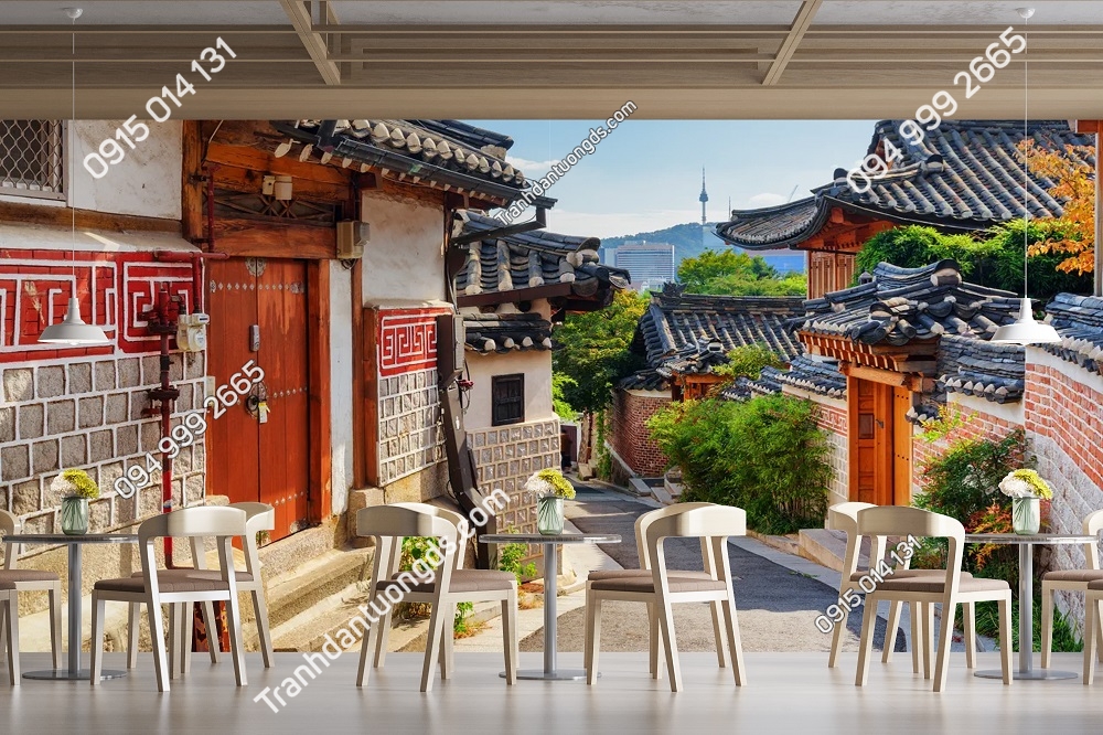 Tranh dán tường đường làng Bukchon Hanok ở Seoul Hàn Quốc 2342230375
