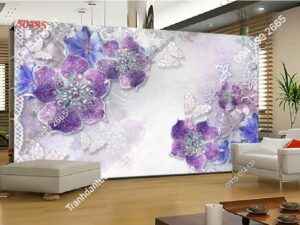 Tranh dán tường hoa 3D màu tím 50355