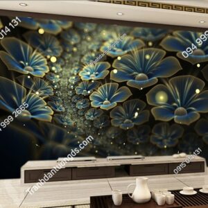 Tranh dán tường hoa xanh 3d siêu đẹp dán sau tivi 51302