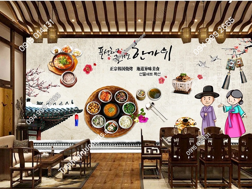 Tranh dán tường nhà hàng thịt nướng bibimbap hoài cổ của ẩm thực Hàn Quốc OP_27743435