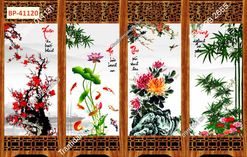 Tranh dán tường tứ quý Xuân Hạ Thu Đông 41120