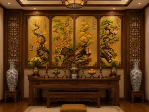 Tranh dán tường tứ quý dán phòng thờ 10058