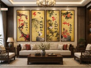 Tranh dán tường tứ quý xuân hạ thu đông trang trí phòng khách 0393