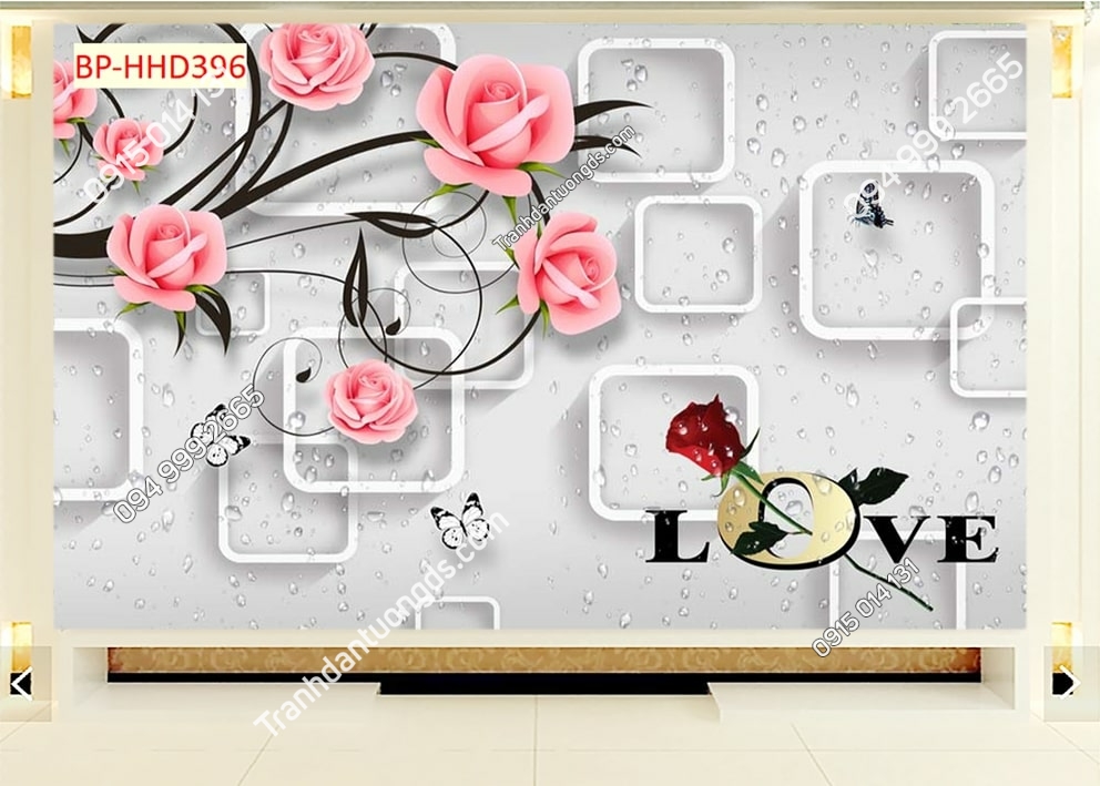 Tranh hoa hồng 3D dán phòng ngủ HHD396