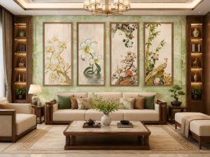 Tranh tứ quý dán tường phòng khách TQ16