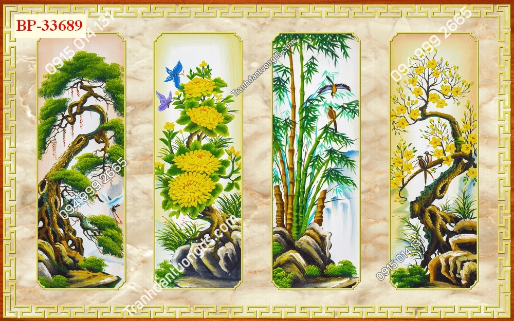 Tranh tứ quý tùng cúc trúc mai truyền thống 33689