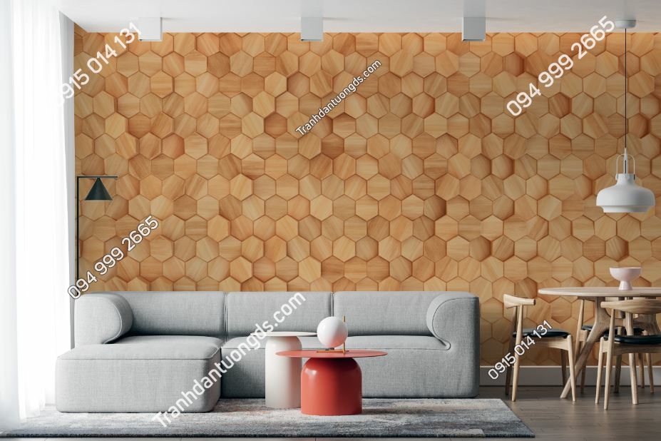 Tranh dán tường giả gỗ kiểu tổ ong 1902684961
