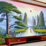 Tranh dán tường phòng khách cây tùng và chim hạc weili_13511204