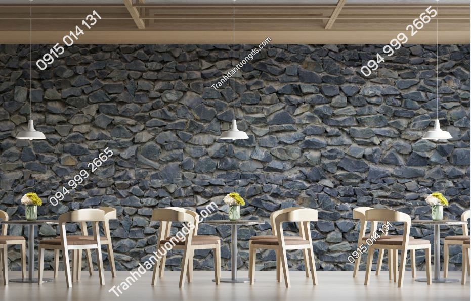 Tranh tường đá xanh xám dán quán ăn 770470435